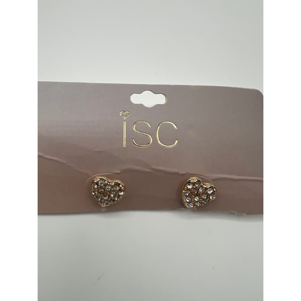 ISC Gold Tone Crystal Pave Heart Stud Earrings 95065NE A Romantic Jewelry